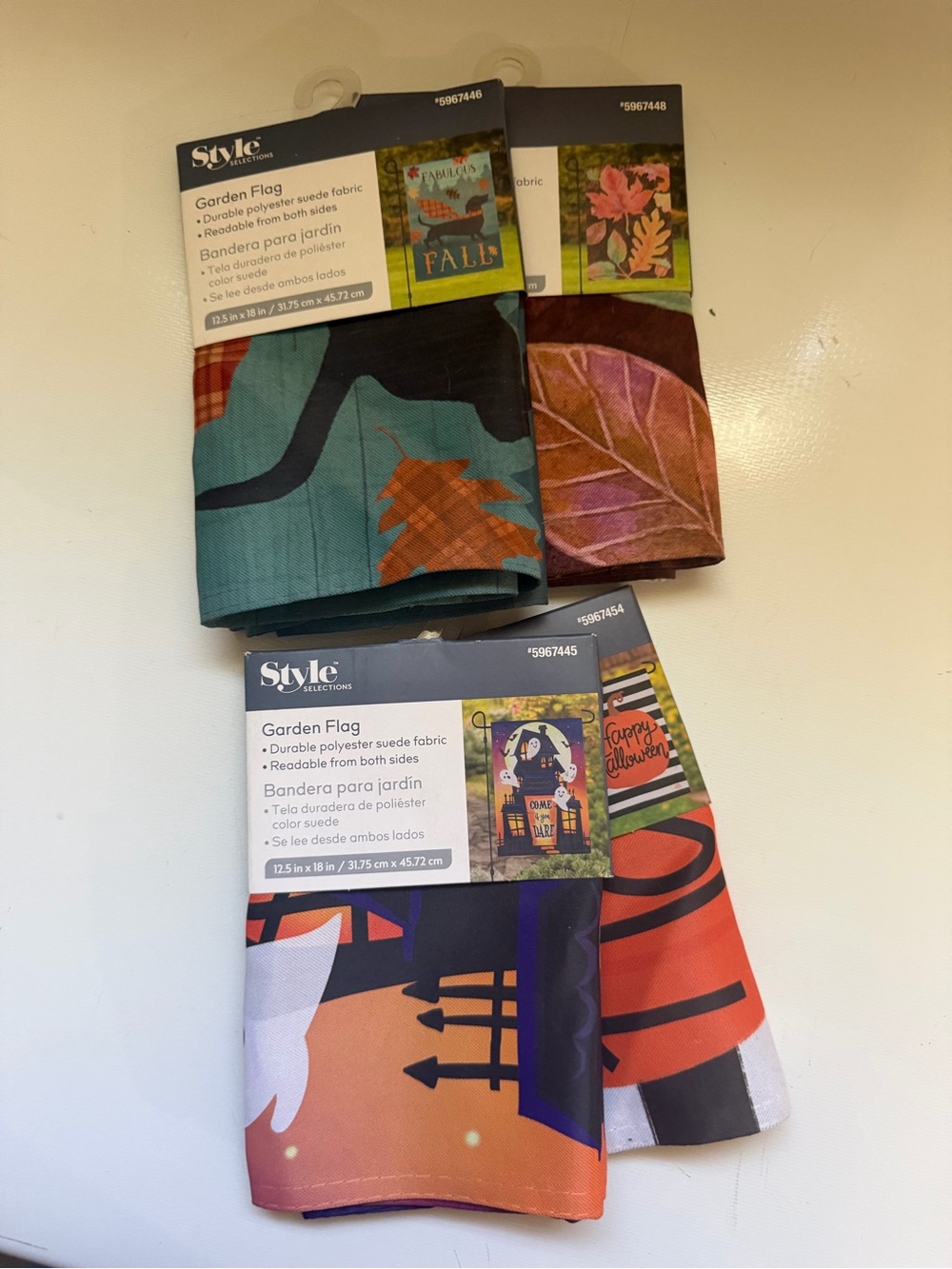 Style & Co. Fall Garden Flags in Teal, Orange, Purple, Black Set of Four Flags